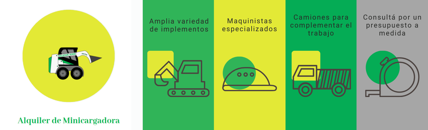 Nuestro servicio de alquiler de minicargadoras ofrece las siguientes ventajas: Amplia variedad de implementos que permiten cumplir distintas funciones. Contamos con maquinistas especializados y con mucha experiencia. Tenemos camiones propios, para complementar el trabajo. Podés consultar por un presupuesto a medida.