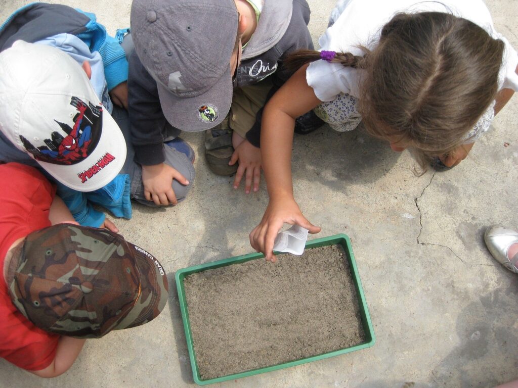 Niños sembrando semillas